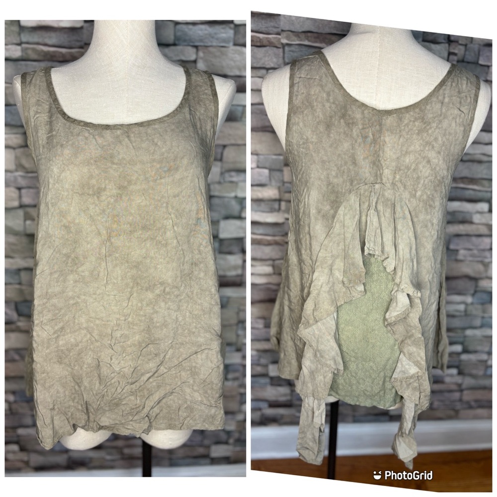 easel boho style rayon/linen tank top with adorable ruffled back